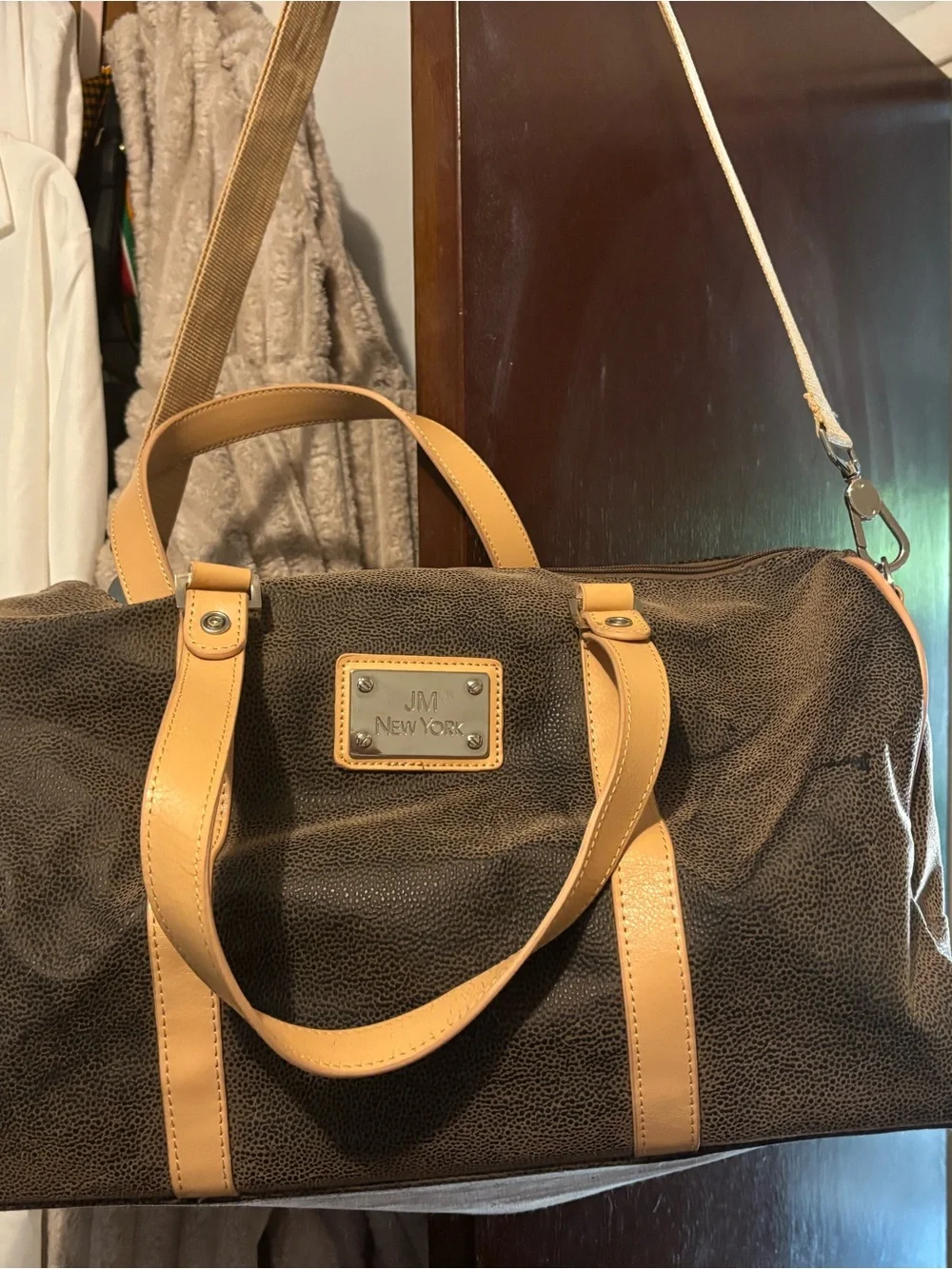 Men's Brown Duffel Bag with Tan Trim